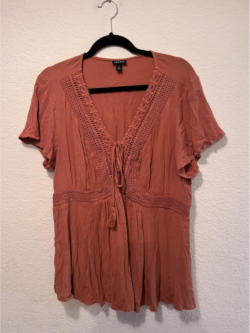 Torrid Women's Tie-Front Boho Tunic Top in Rust - Picture 2 of 7
